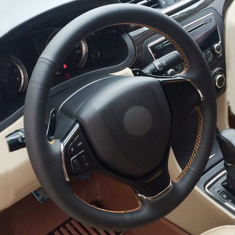 Loncky Auto Custom Fit OEM Black Genuine Leather Steering Wheel Covers